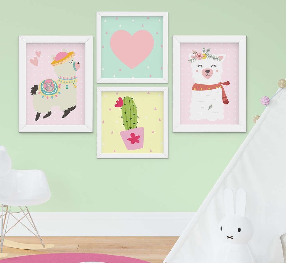 Produto Decorativo 3 Peças 20x30 Quadro Cacto Desenho Criança Desenho  Infantil Decoração Mdf