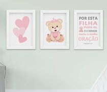 Kit Quadro Infantil Menina Ursinha Princesa 3 Peças